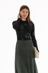 Green Floral Mesh Mock Neck Top