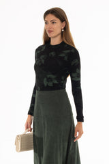 Green Floral Mesh Mock Neck Top