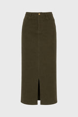 Green Front Slit Maxi Skirt