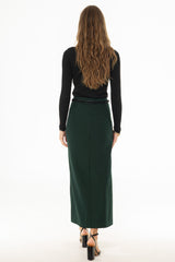 Green Front Slit Paneled Maxi Skirt