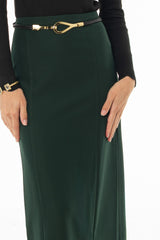Green Front Slit Paneled Maxi Skirt