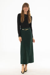 Green Front Slit Paneled Maxi Skirt
