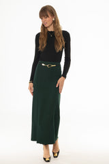 Green Front Slit Paneled Maxi Skirt