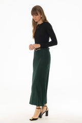 Green Front Slit Paneled Maxi Skirt