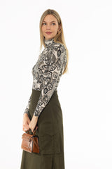 Green Leaf Printed Turtleneck Top