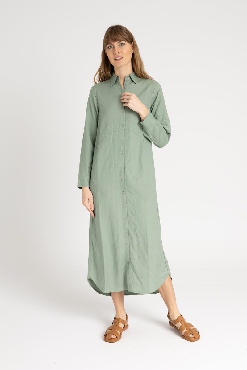 Seafoam Linen Maxi Shirt Dress