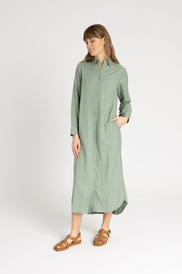 Seafoam Linen Maxi Shirt Dress