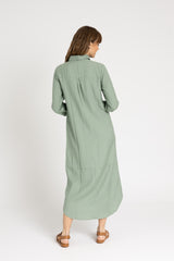 Seafoam Linen Maxi Shirt Dress