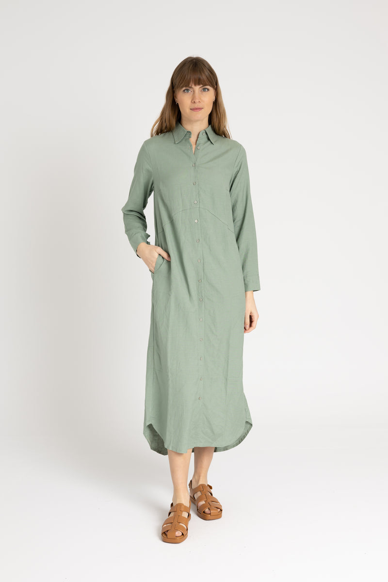 Seafoam Linen Maxi Shirt Dress