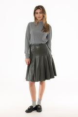 Green Pleated Leather Skirt