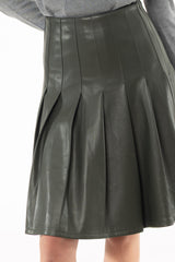 Green Pleated Leather Skirt