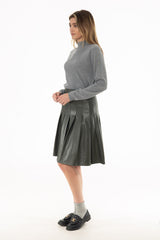 Green Pleated Leather Skirt
