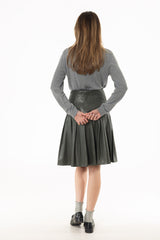 Green Pleated Leather Skirt