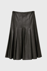 Green Pleated Leather Skirt