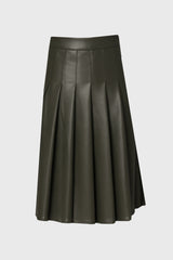 Green Pleated Vegan Leather Skirt