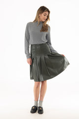 Green Pleated Leather Skirt
