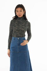 Green Paisley Printed Turtleneck Top