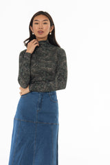 Green Paisley Printed Turtleneck Top