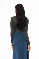 Green Paisley Printed Turtleneck Top