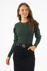 Green Puff Sleeve Knit Sweater Top