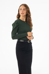 Green Puff Sleeve Knit Sweater Top