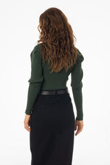 Green Puff Sleeve Knit Sweater Top