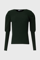 Green Puff Sleeve Knit Sweater Top