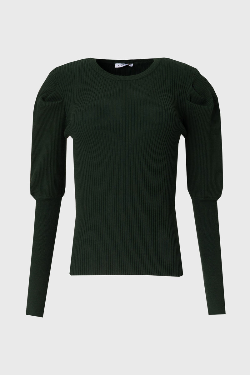 Green Puff Sleeve Knit Sweater Top