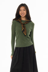 Green Ribbed Shoulder Detail Sleeve Top