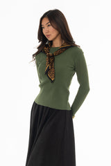 Green Ribbed Shoulder Detail Sleeve Top