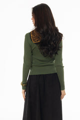 Green Ribbed Shoulder Detail Sleeve Top