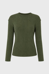 Green Ribbed Shoulder Detail Sleeve Top