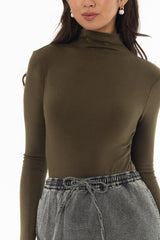 Green Seamless Turtleneck Top