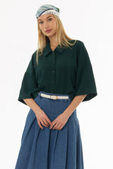 Kelly Green Seersucker Cropped Blouse