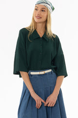 Kelly Green Seersucker Cropped Blouse