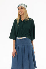 Kelly Green Seersucker Cropped Blouse