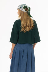 Kelly Green Seersucker Cropped Blouse
