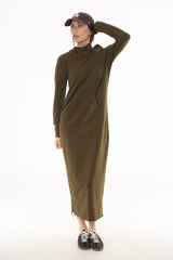 Green Side Zipper Sweatshirt Dress