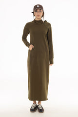 Green Side Zipper Sweatshirt Dress