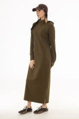 Green Side Zipper Sweatshirt Dress