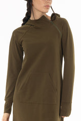 Green Side Zipper Sweatshirt Dress