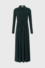 Teal Slinky Button Tie Maxi Dress