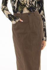 Green Straight Denim Maxi Skirt