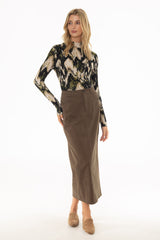 Green Straight Denim Maxi Skirt