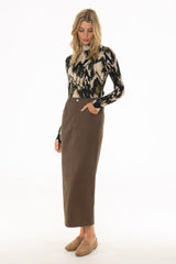 Green Straight Denim Maxi Skirt