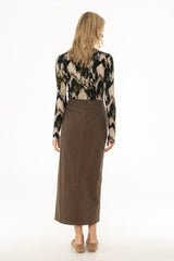 Green Straight Denim Maxi Skirt