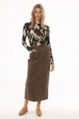 Green Straight Denim Maxi Skirt