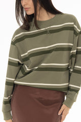 Green Striped Crew Neck Sweatshirt