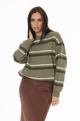 Green Striped Crew Neck Sweatshirt