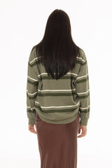 Green Striped Crew Neck Sweatshirt